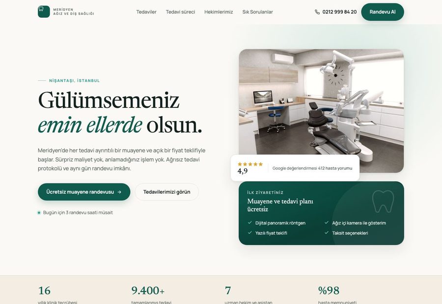 Diş kliniği için hazırlanmış tek sayfalık site