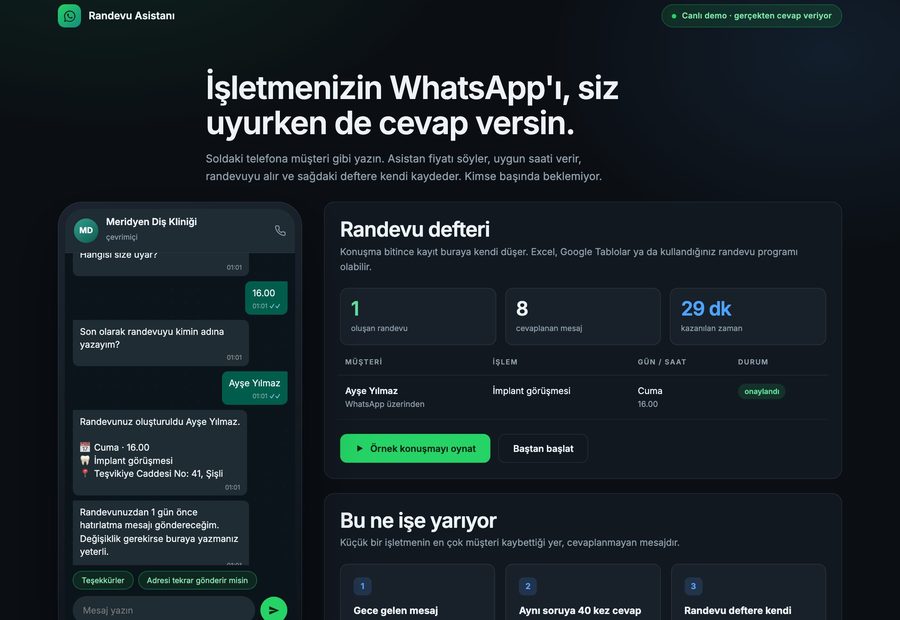 WhatsApp randevu asistanı demosu