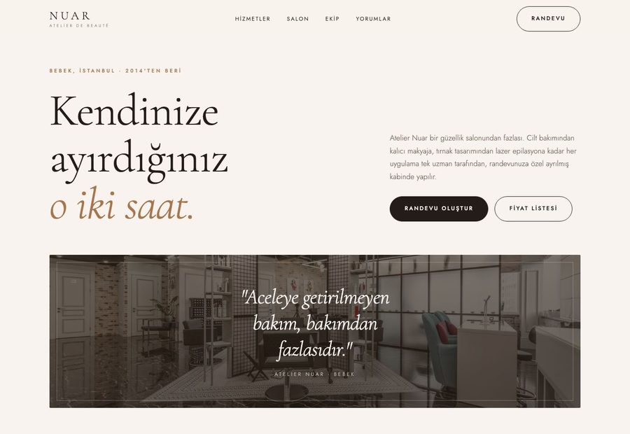 Güzellik salonu için hazırlanmış tek sayfalık site